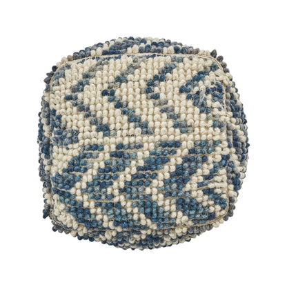 Alina Wool and Cotton Pouf - Natural, blue striped weave, HouseOfZazla ottoman on Tampa Home & Garden Store
