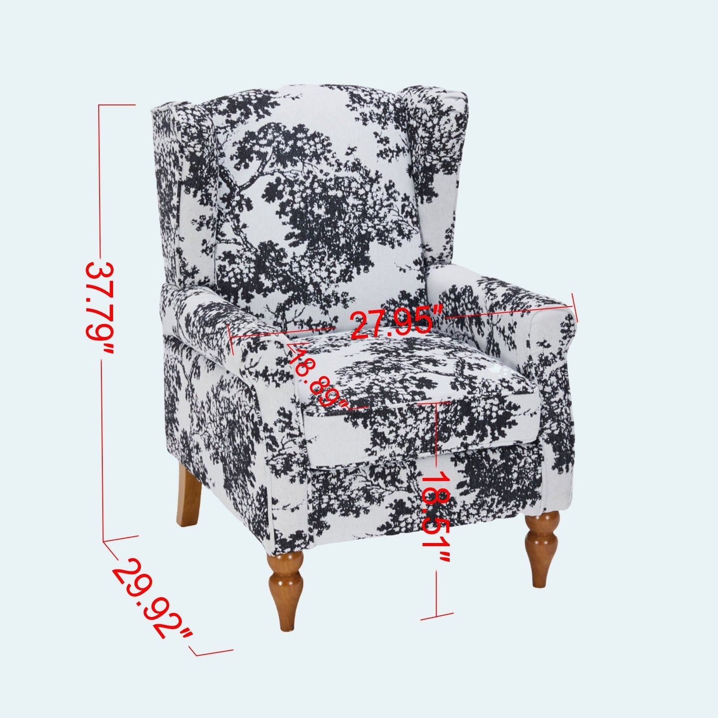 Armchair by HouseOfZazla in black and white toile fabric with wooden legs on Tampa Home & Garden Store