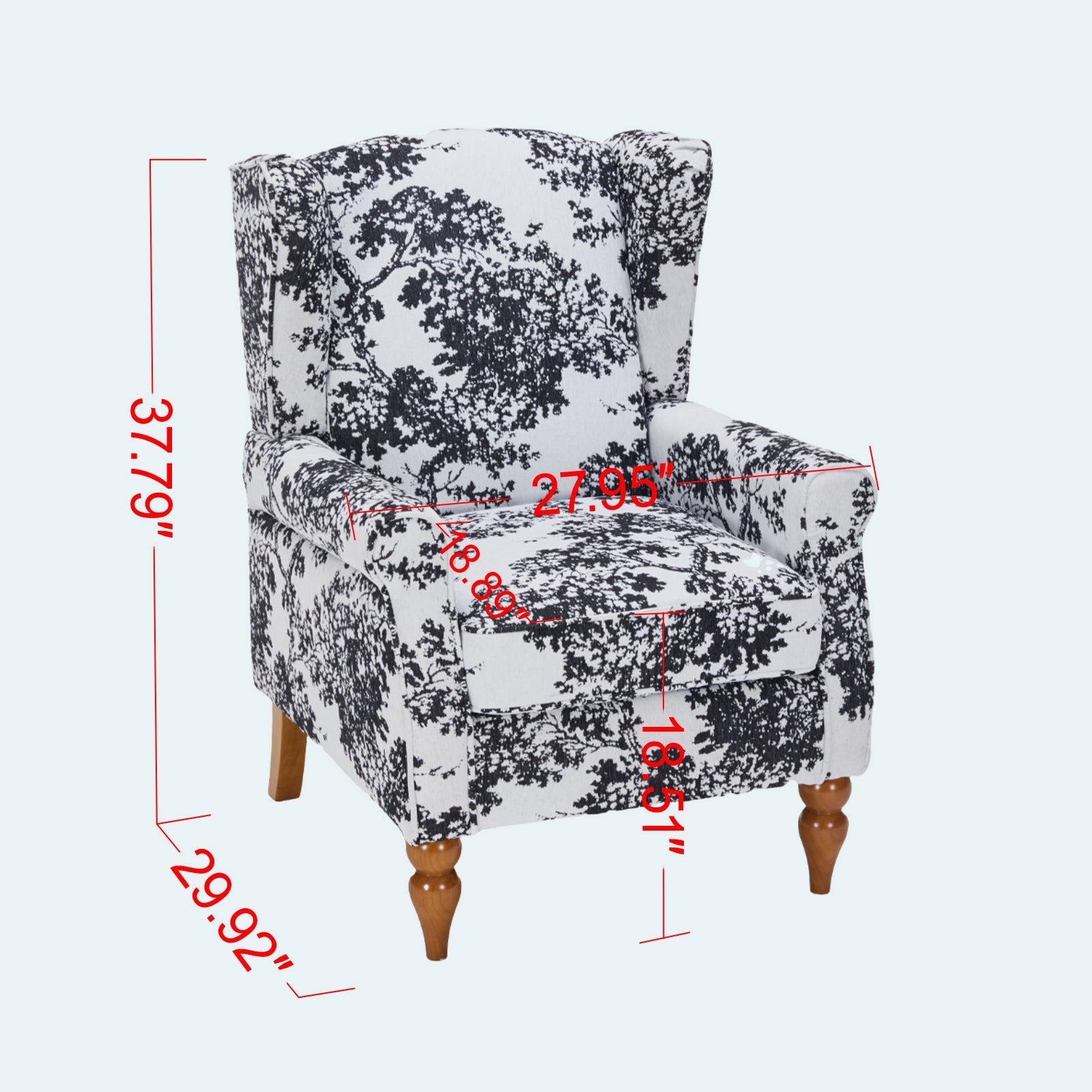 Armchair by HouseOfZazla in black and white toile fabric with wooden legs on Tampa Home & Garden Store