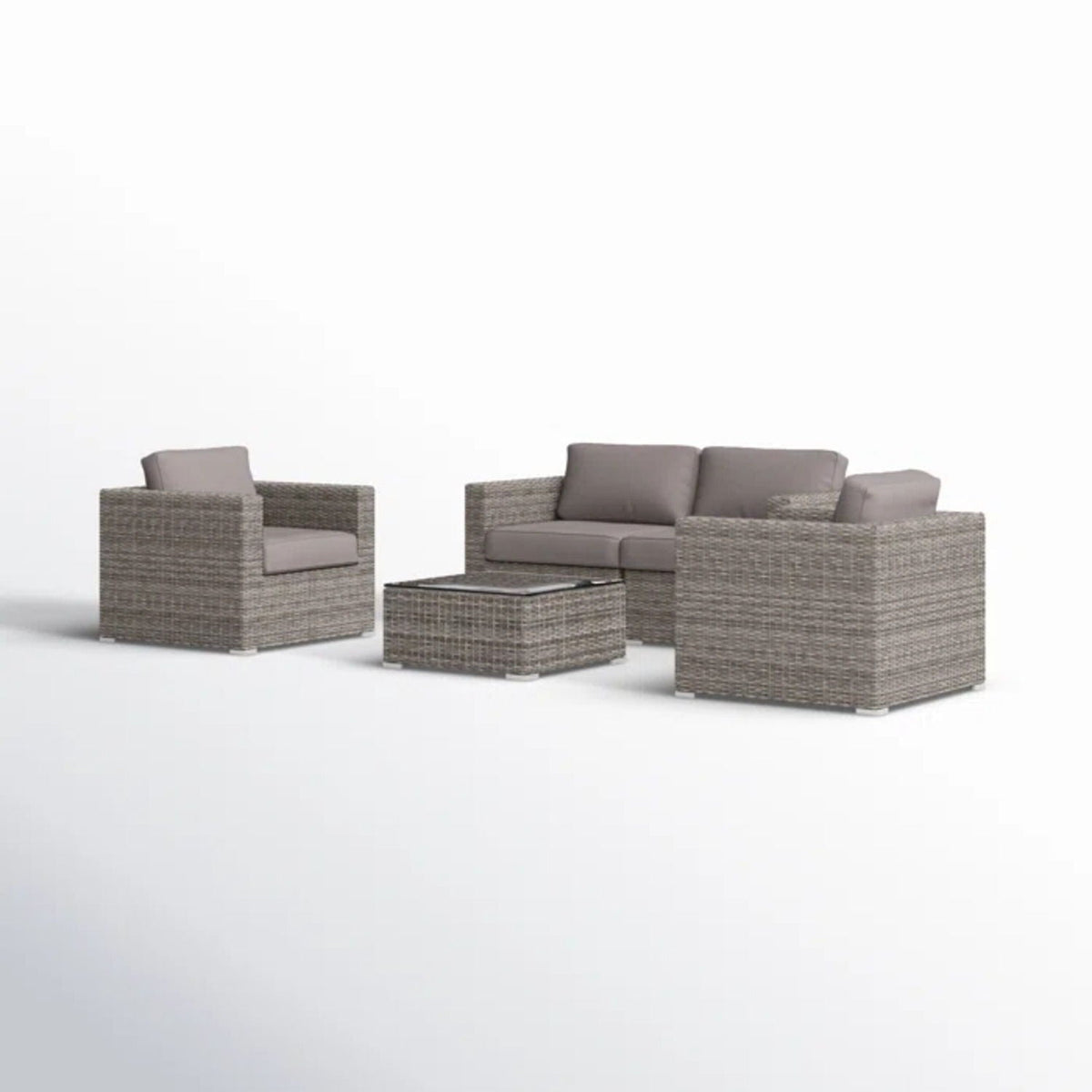 Wicker outdoor seating group set with grey cushions and table, 3-piece, HouseOfZazla on Tampa Home & Garden Store