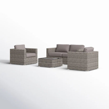 Wicker outdoor seating group set with grey cushions and table, 3-piece, HouseOfZazla on Tampa Home & Garden Store