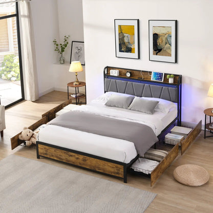 Contemporary storage bed frame with LED-lit headboard and under-bed storage, two beds on Tampa Home & Garden Store