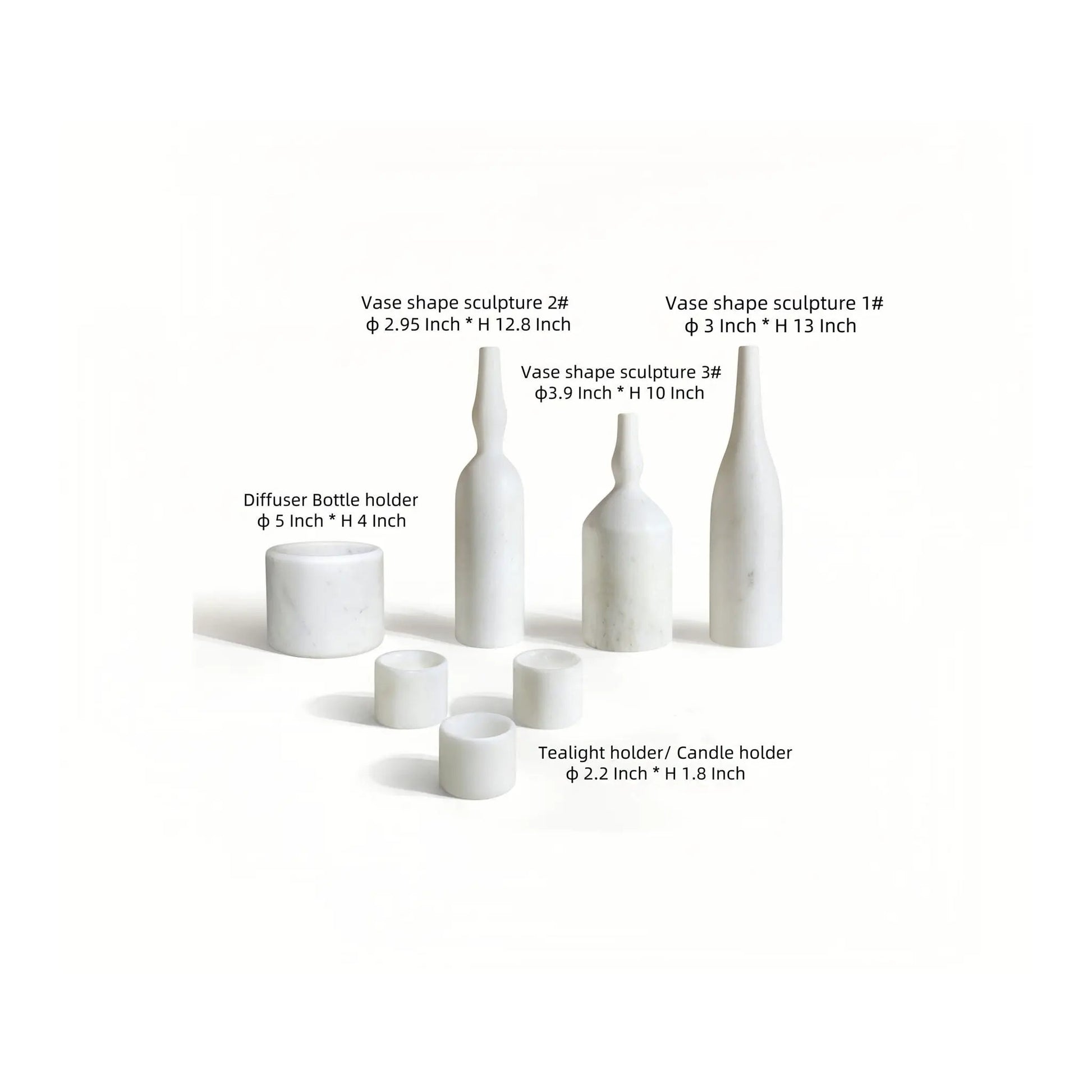 7-Piece Natural Marble Living Room Accessories Set with white marble vases and tealight holders on Tampa Home & Garden Store