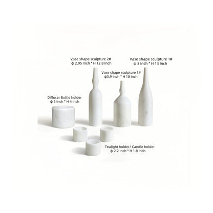7-Piece Natural Marble Living Room Accessories Set with white marble vases and tealight holders on Tampa Home & Garden Store