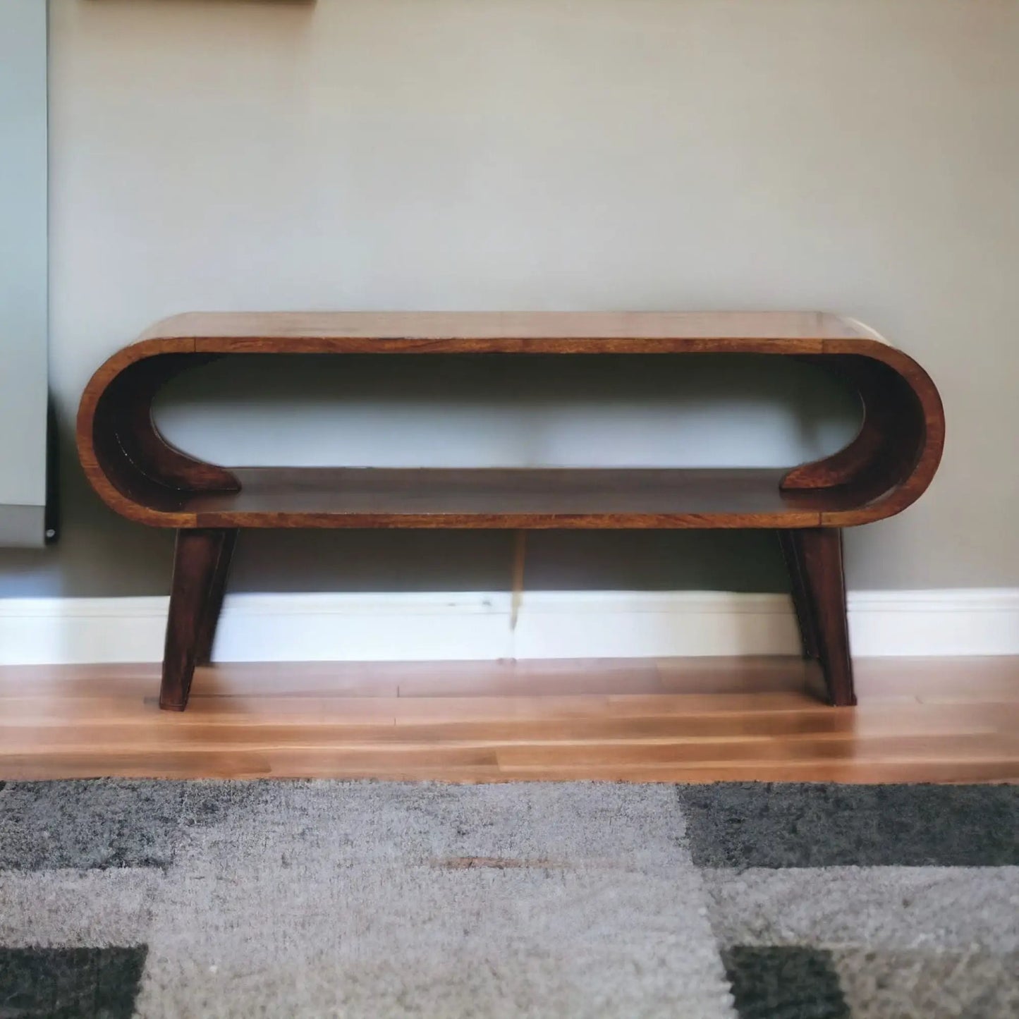 Amaya Nordic Coffee Table Unique Piece Furniture, wooden with rounded dark frame and light top on Tampa Home & Garden Store