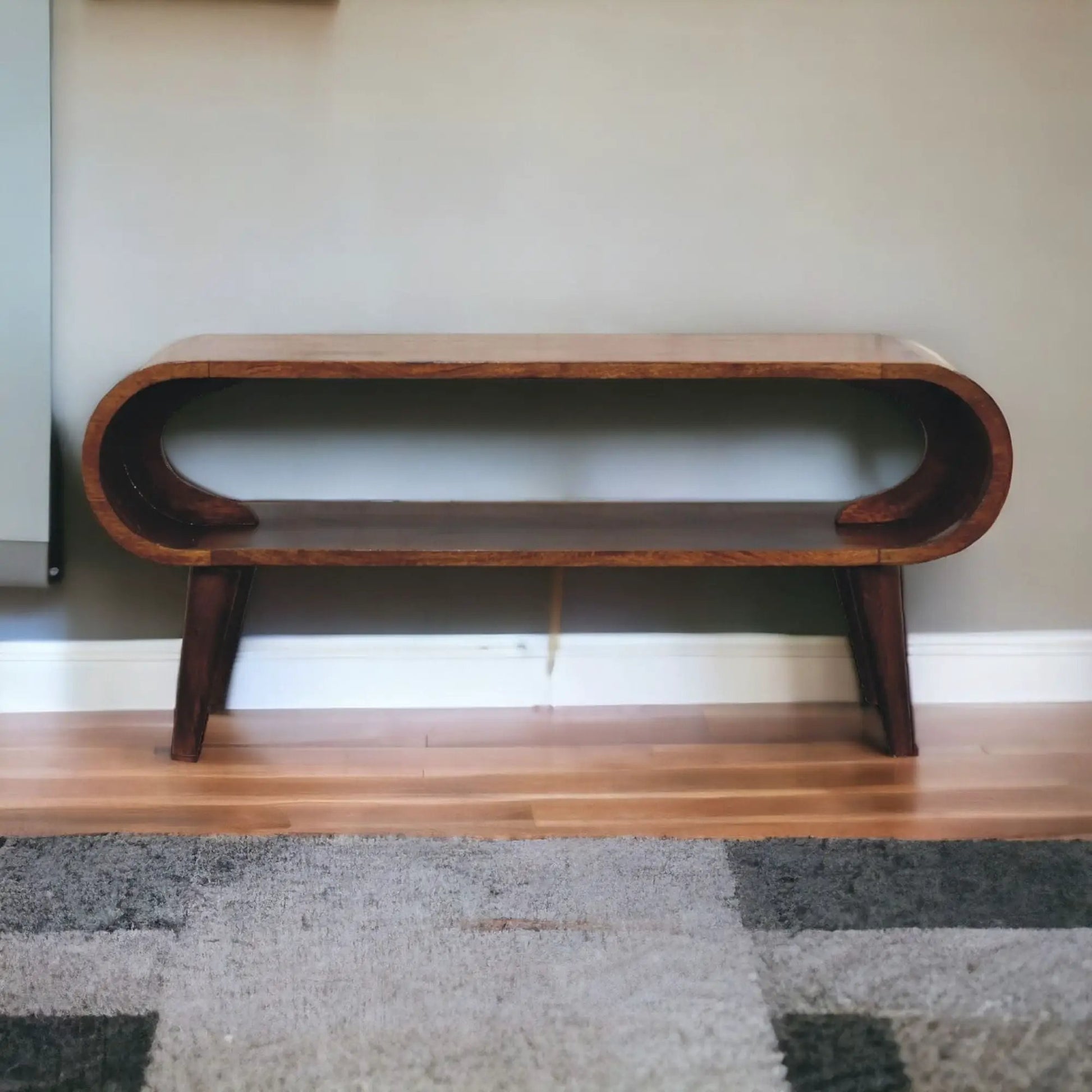 Amaya Nordic Coffee Table Unique Piece Furniture, wooden with rounded dark frame and light top on Tampa Home & Garden Store