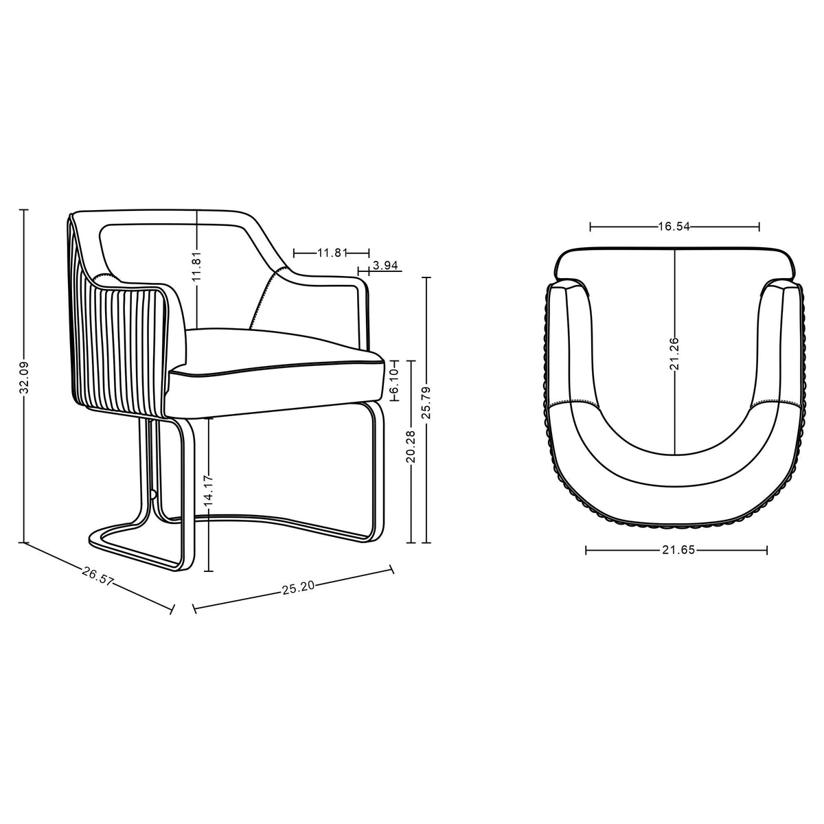 Modern Dining Chair with Solid Wood Frame blueprint showing side and top views and dimensions HouseOfZazla on Tampa Home & Garden Store