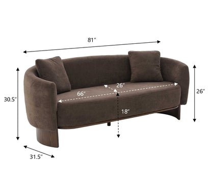Elegant Curved Velvet Sofa and Wooden Base