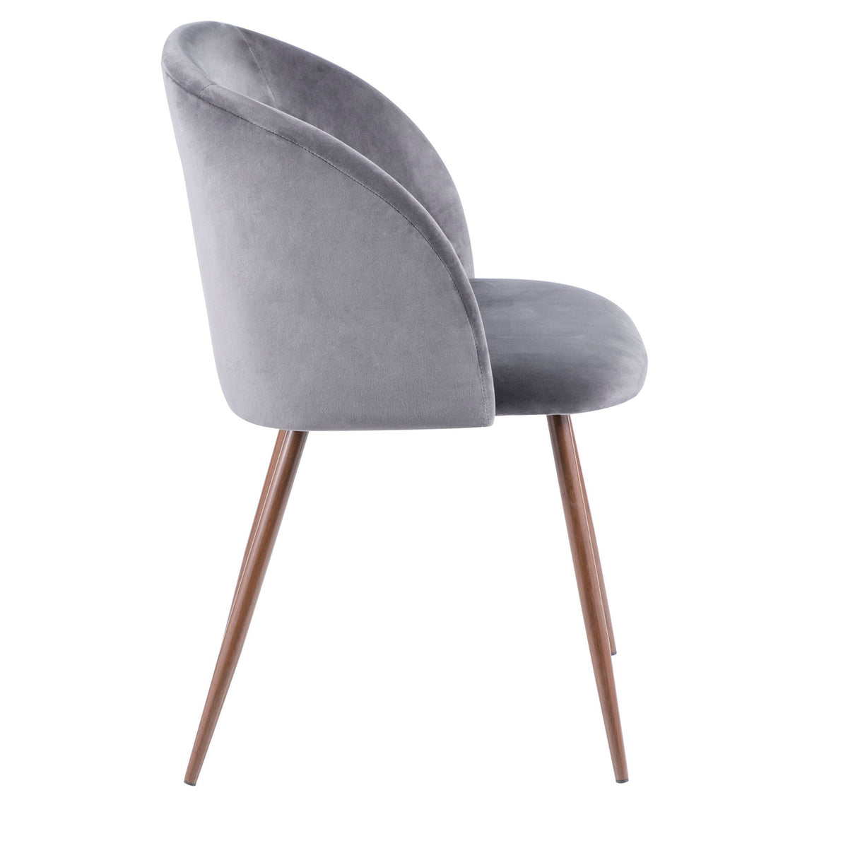 Contemporary dining chair with gray padded bucket seat and wooden legs on Tampa Home & Garden Store