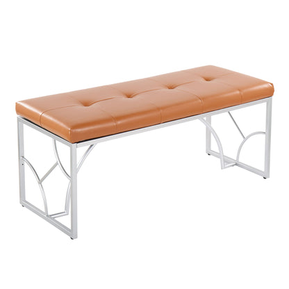HouseOfZazla tufted tan upholstered bench with chrome metal frame on Tampa Home & Garden Store