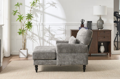 Modern grey upholstered chaise lounge sofa by HouseOfZazla, fabric texture and dark turned legs on Tampa Home & Garden Store