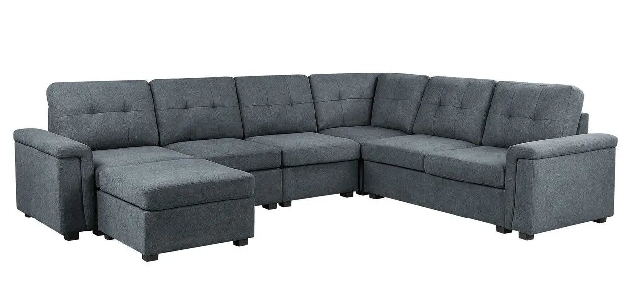 Isla Fabric Sectional Sofa with Ottoman - blue-gray fabric, tufted cushions, 2-piece set on Tampa Home & Garden Store