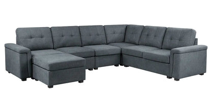 Isla Fabric Sectional Sofa with Ottoman - blue-gray fabric, tufted cushions, 2-piece set on Tampa Home & Garden Store