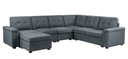 Isla fabric sectional sofa with ottoman, blue-gray upholstery, 2-piece set by HouseOfZazla on Tampa Home & Garden Store