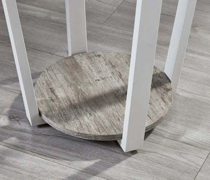 Elysian round end table with shelf in gray wood finish and white legs by Unique Piece Furniture on Tampa Home & Garden Store