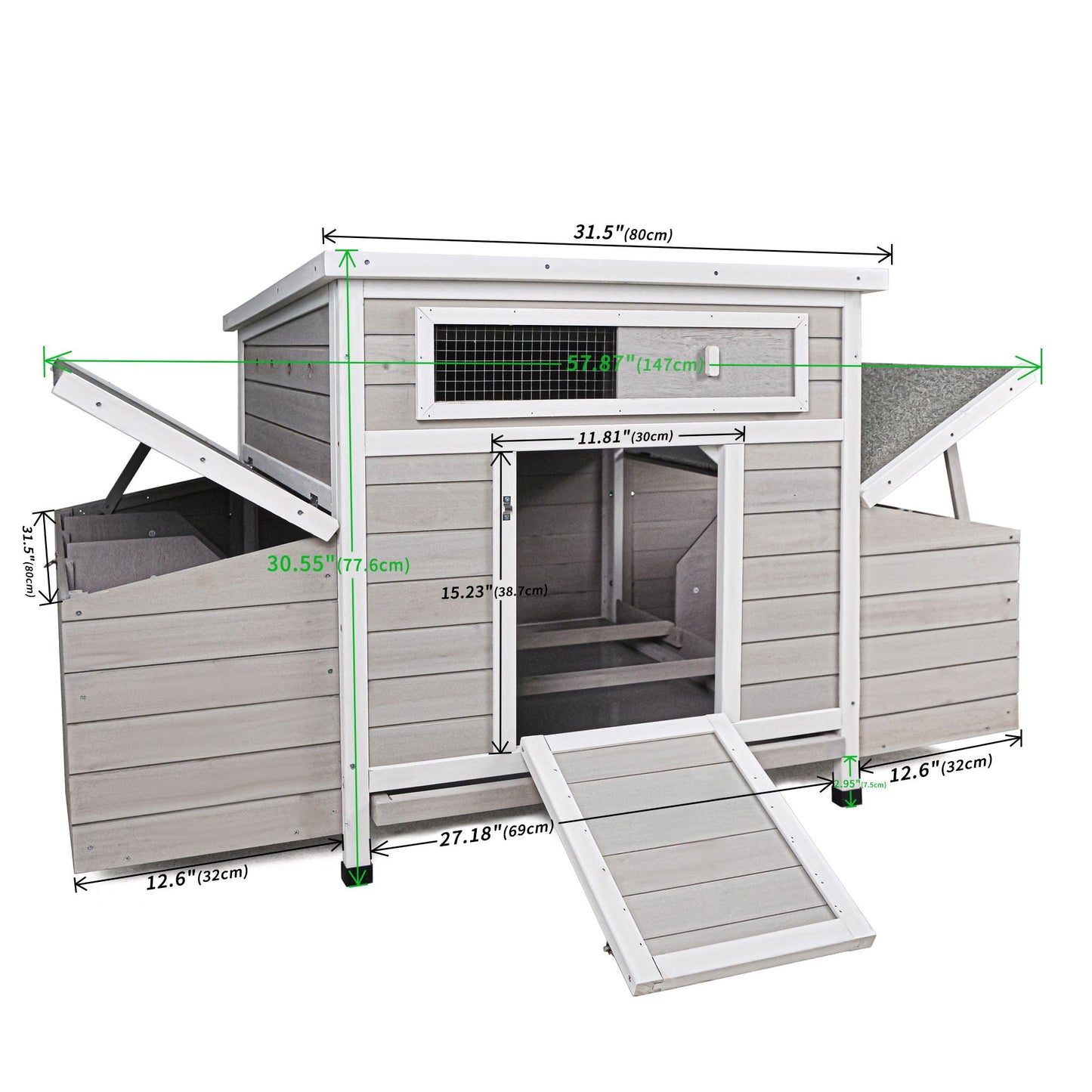 Large Chicken Coop Outdoor Hen House with Dual Nesting Boxes by HouseOfZazla, wooden gray finish on Tampa Home & Garden Store
