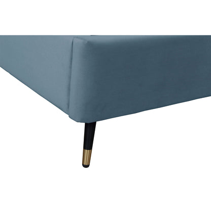 Crosby bed with upholstered headboard and slats in blue fabric, black tapered leg on Tampa Home & Garden Store