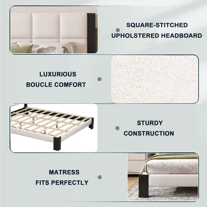 Boucle Queen Bed Frame With A Soft Headboard