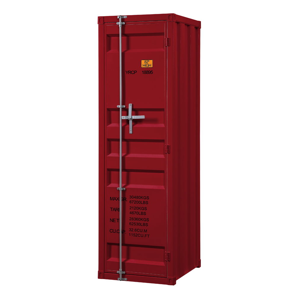 Cargo Wardrobe red steel triple wardrobe with silver latch and vertical bar on front on Tampa Home & Garden Store