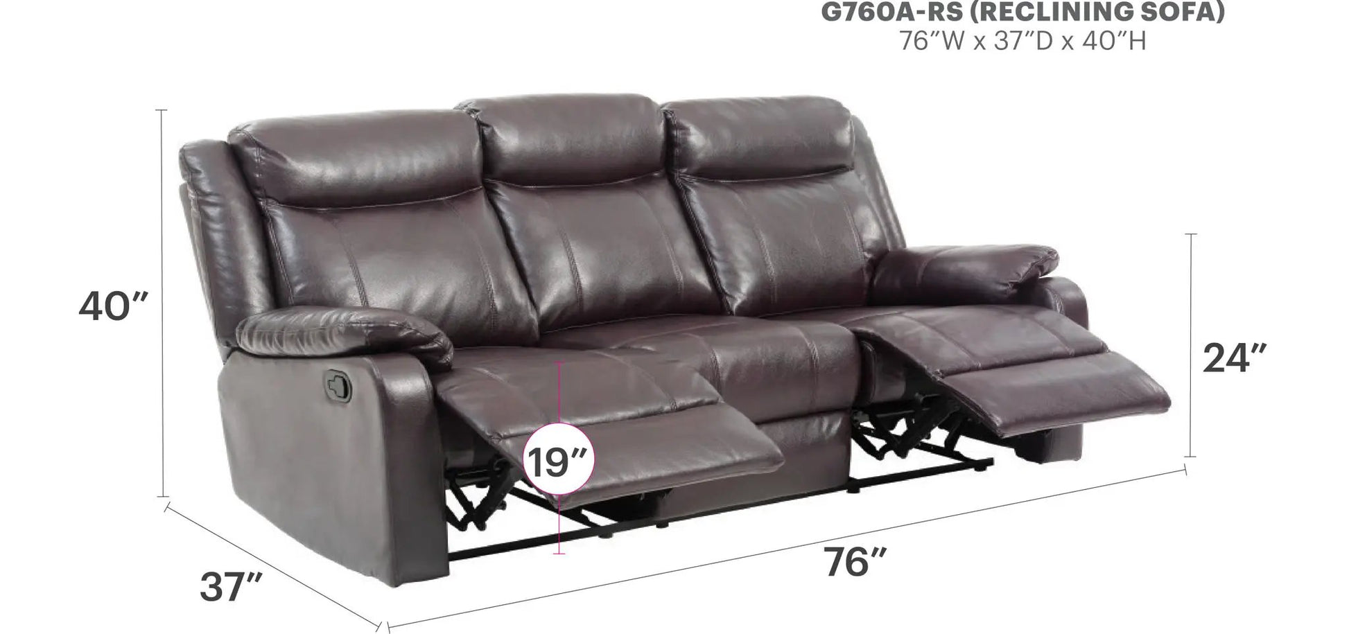 Contemporary three seater reclining sofa in dark brown leather by Unique Piece Furniture on Tampa Home & Garden Store