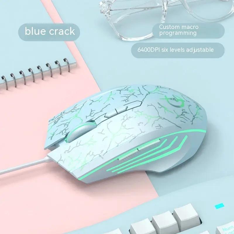 Laptop Esports wired gaming mouse with white cracked shell and neon teal lighting on Tampa Home & Garden Store