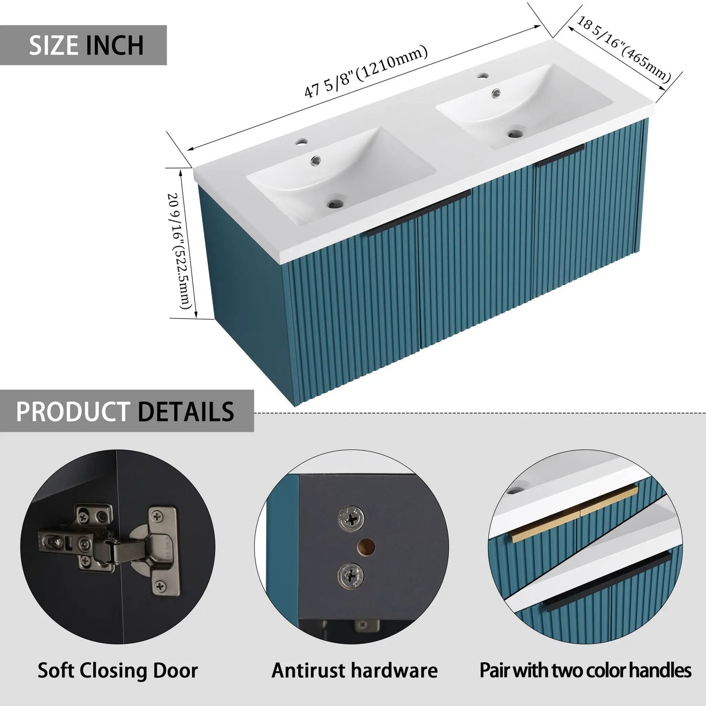 Modern Wall Mounted Vanity With Resin Double Sink
