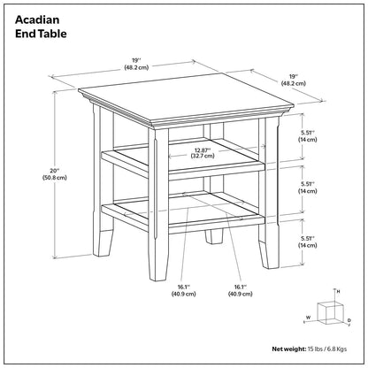 Acadian Handcrafted End Table Solid Wood