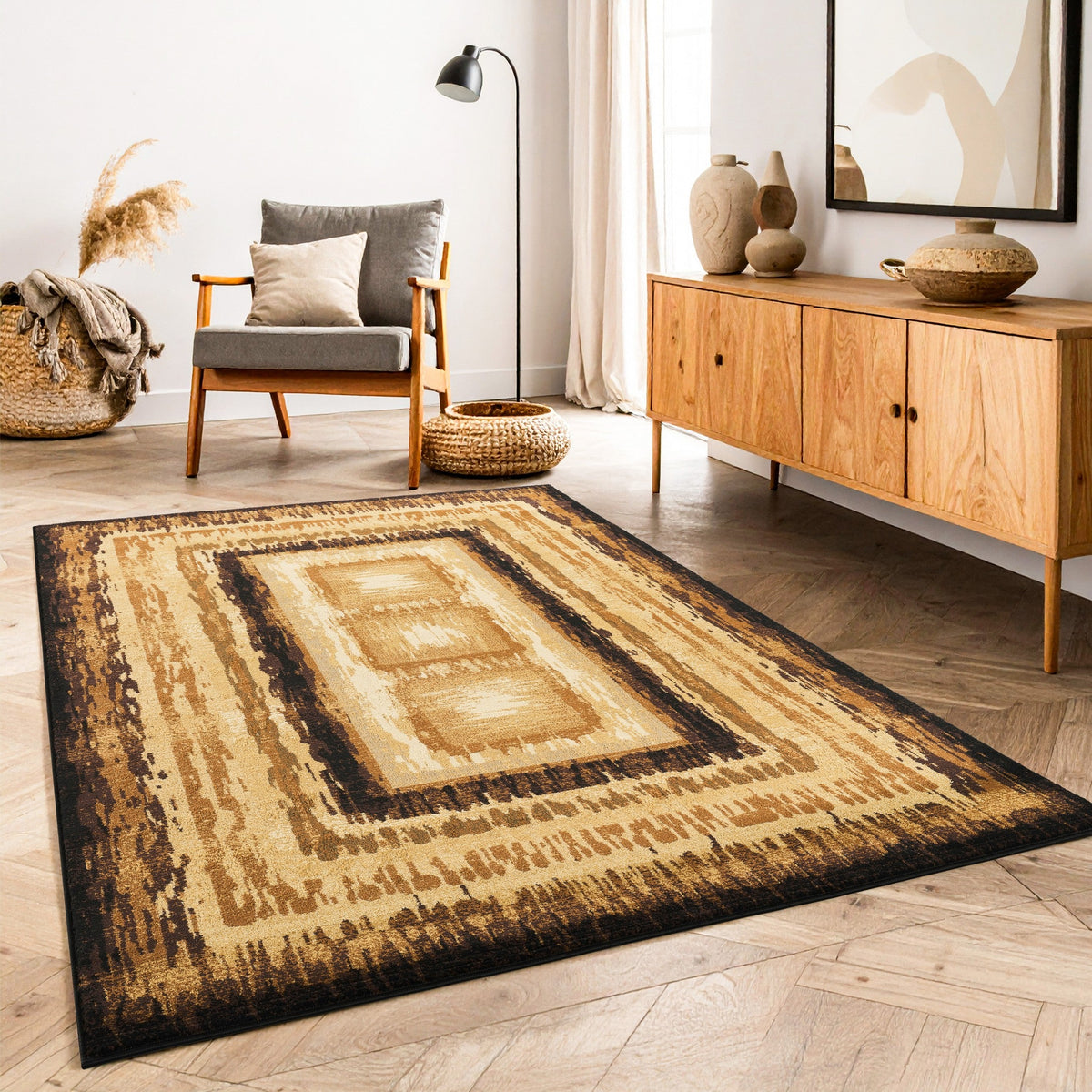 Rug Bristol Abstract and Multi Color Area Rug by HouseOfZazla, beige brown abstract pattern on Tampa Home & Garden Store