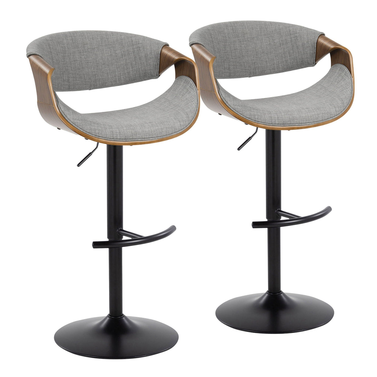 Barstool set mid century modern adjustable swivel gray fabric with wood arms by HouseOfZazla on Tampa Home & Garden Store
