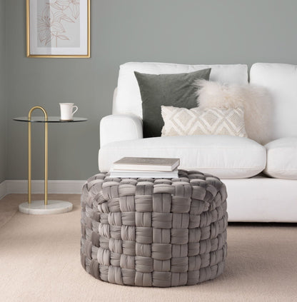 Braided round ottoman in gray fabric from HouseOfZazla on Tampa Home & Garden Store
