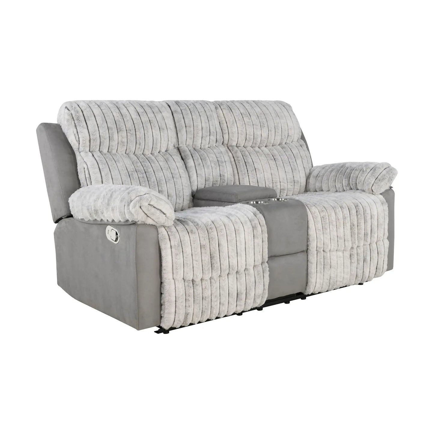 Bruni Console Reclining Loveseat gray fur with manual recline Unique Furniture on Tampa Home & Garden Store