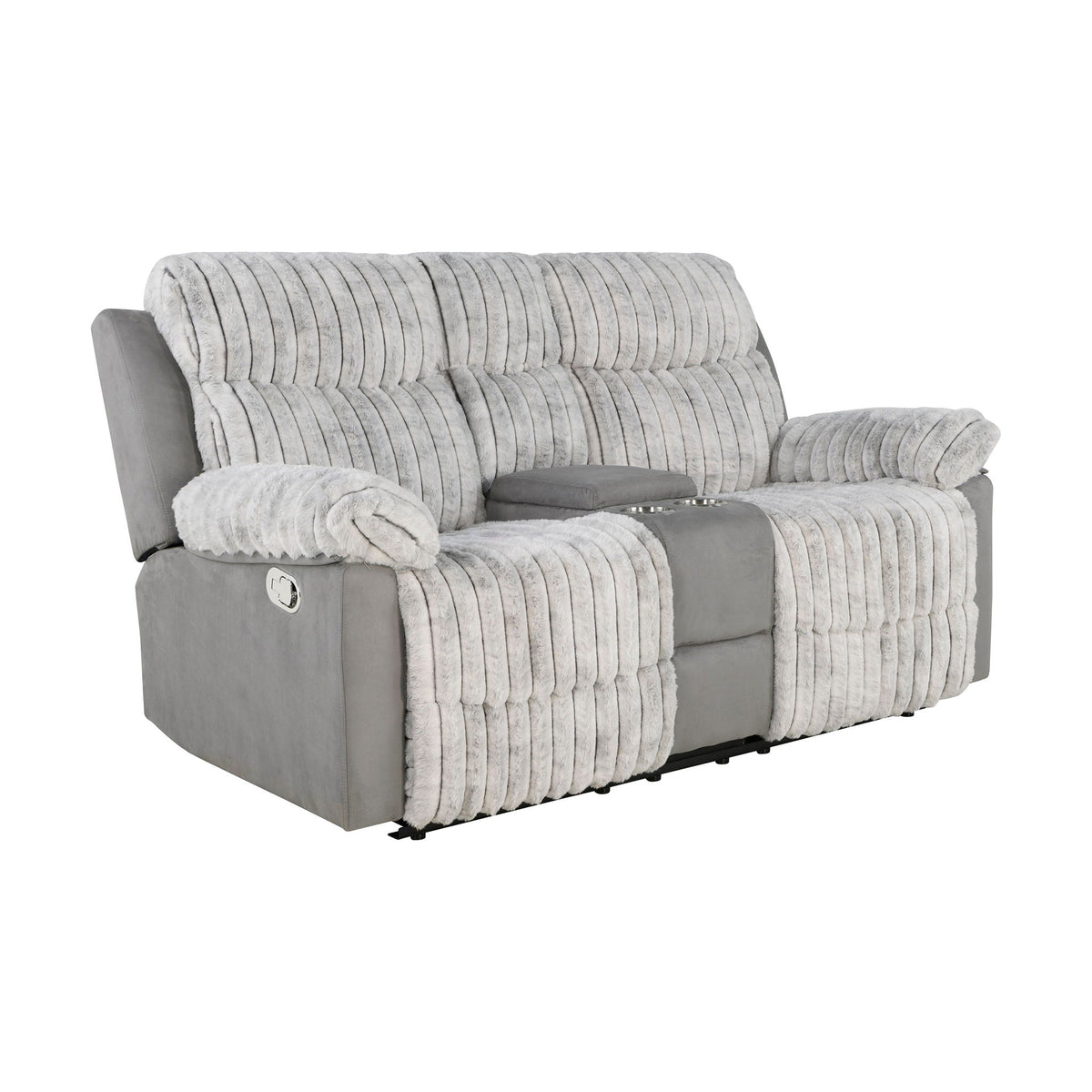 Bruni manual reclining loveseat and console in gray with plush fur throw by HouseOfZazla on Tampa Home & Garden Store