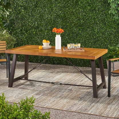 Acacia Wood Outdoor Dining Table And Iron Frame