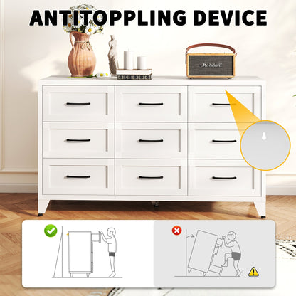 9 Drawer White Metal Dresser with Quiet-Glide Rails, black pulls, by HouseOfZazla on Tampa Home & Garden Store