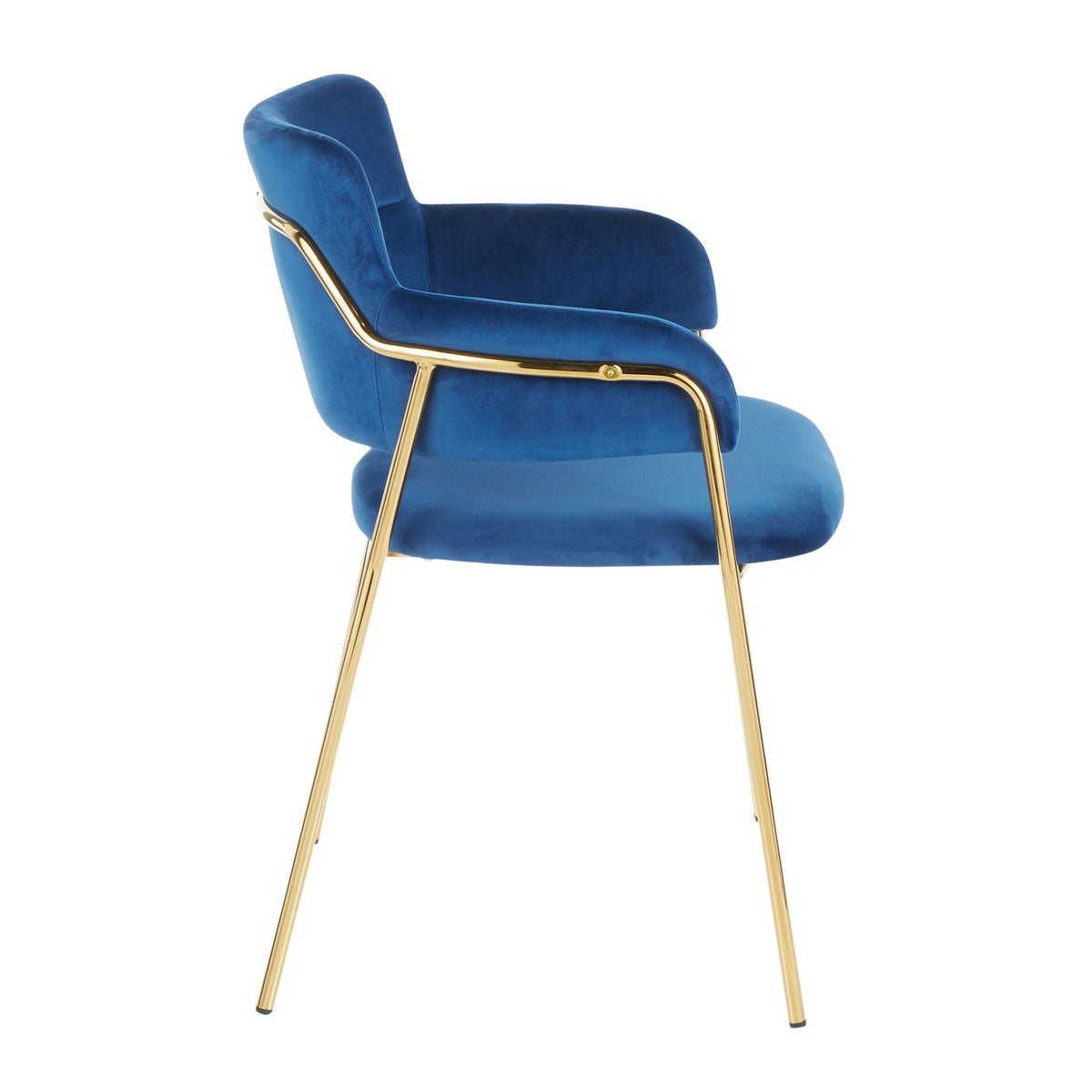 Contemporary padded blue velvet chair set with gold metal frame on Tampa Home & Garden Store