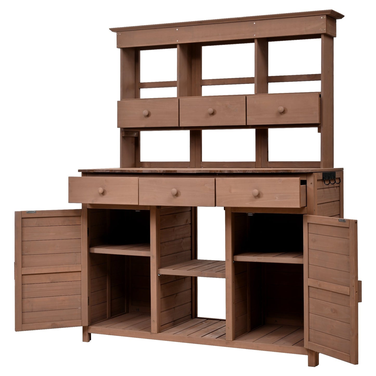 Topmax garden potting bench with hutch brown wood outdoor furniture by HouseOfZazla on Tampa Home & Garden Store