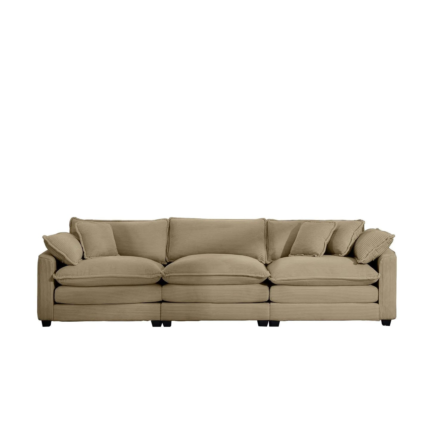 Mid-Century Modern 3-Seater Sectional Sofa in tan corduroy with throw pillows on Tampa Home & Garden Store