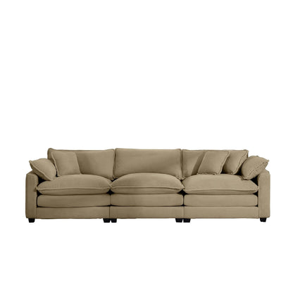 Mid-Century Modern 3-Seater Sectional Sofa in tan corduroy with throw pillows on Tampa Home & Garden Store