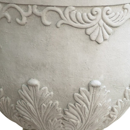 Moroccan Urn Planter stone-gray ceramic with carved relief by HouseOfZazla on Tampa Home & Garden Store