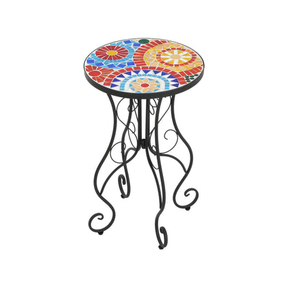 Colorful and Floral Ceramic Outdoor Side Table