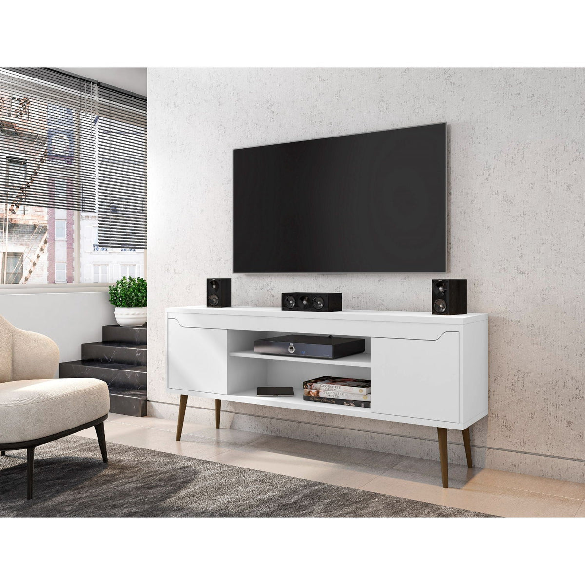 Bradley Modern TV Stand white with concealed storage and wire management by HouseOfZazla on Tampa Home & Garden Store