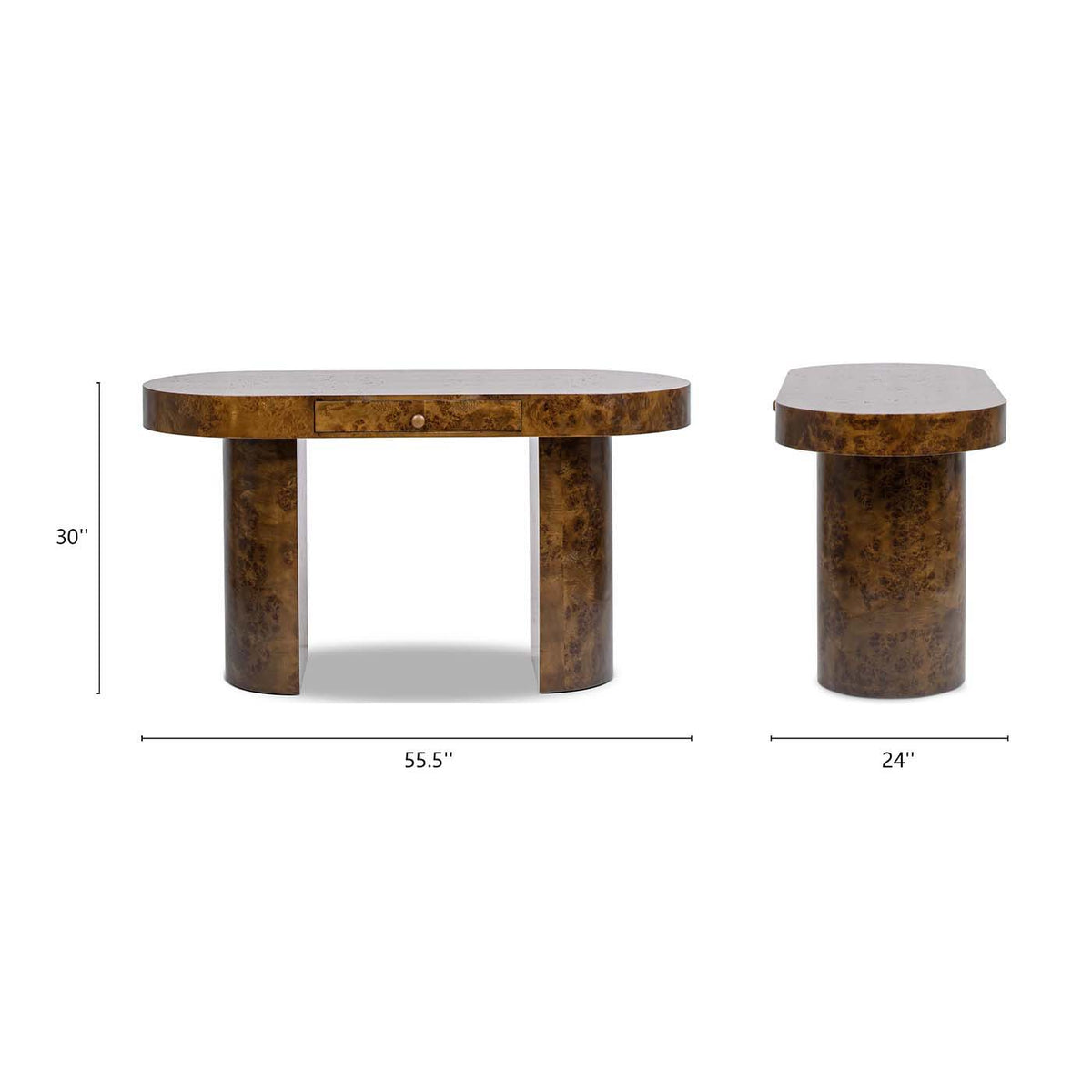 Oval Burl Wood Veneer Computer Desk with single drawer and matching stool by HouseOfZazla on Tampa Home & Garden Store