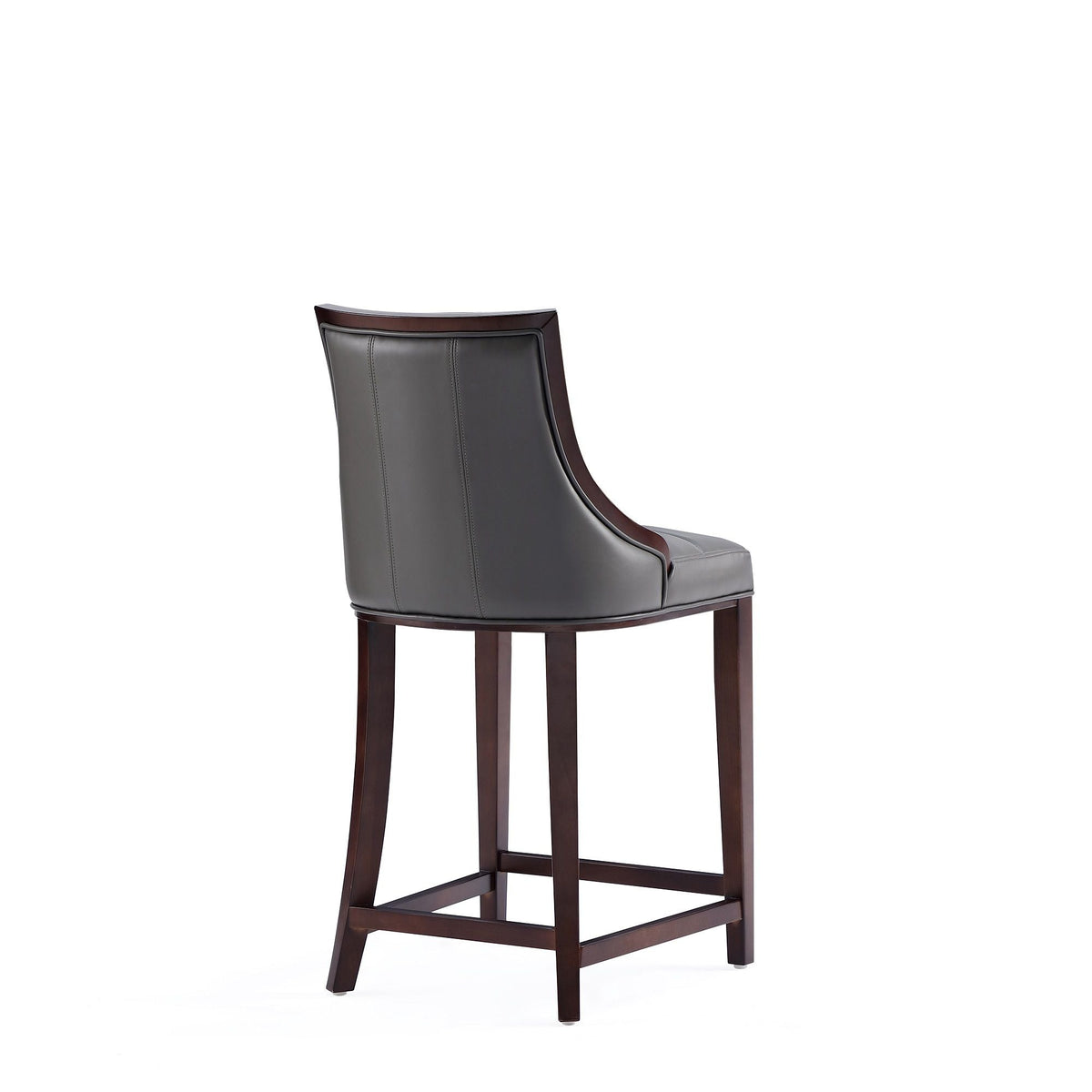 Bar height stool with solid wood frame in dark finish gray upholstered back and seat on Tampa Home & Garden Store