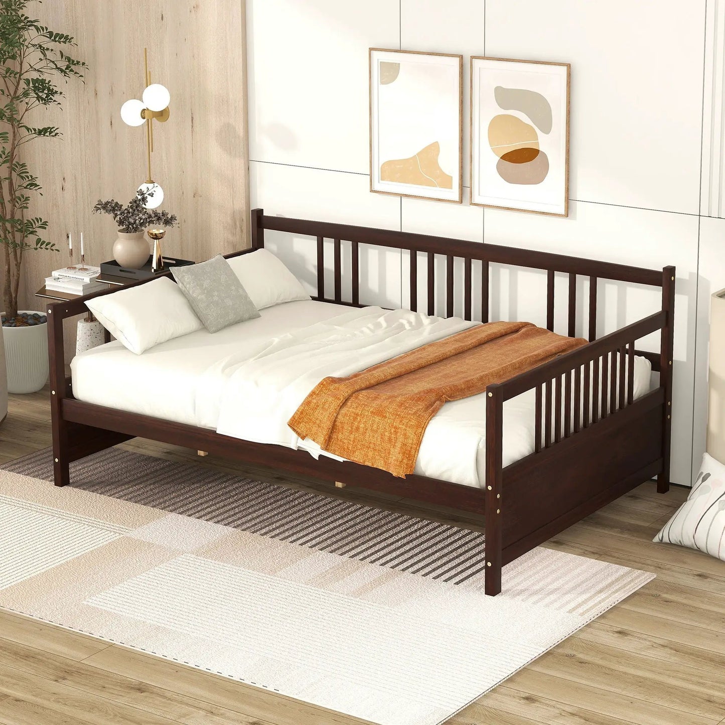Multifunctional Modern Daybed, dark wood storage bed with white bedding on Tampa Home & Garden Store