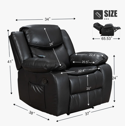 Recliner chair Black air leather by HouseOfZazla with vibration and heating on Tampa Home & Garden Store