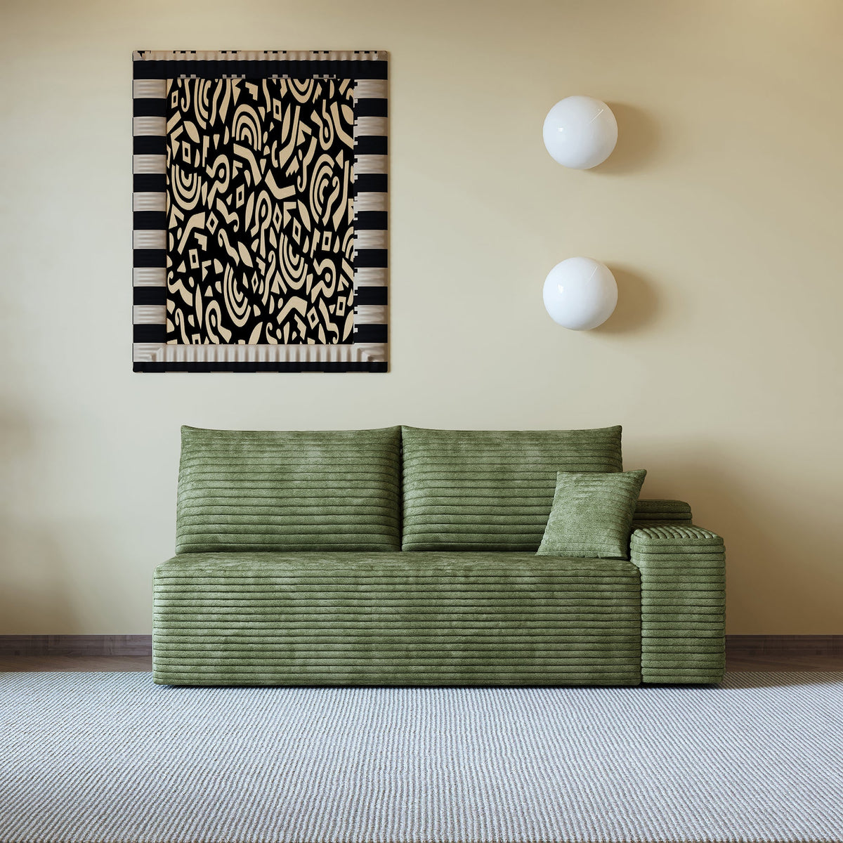 Stylish Green Three Seater Right Corduroy Sofa