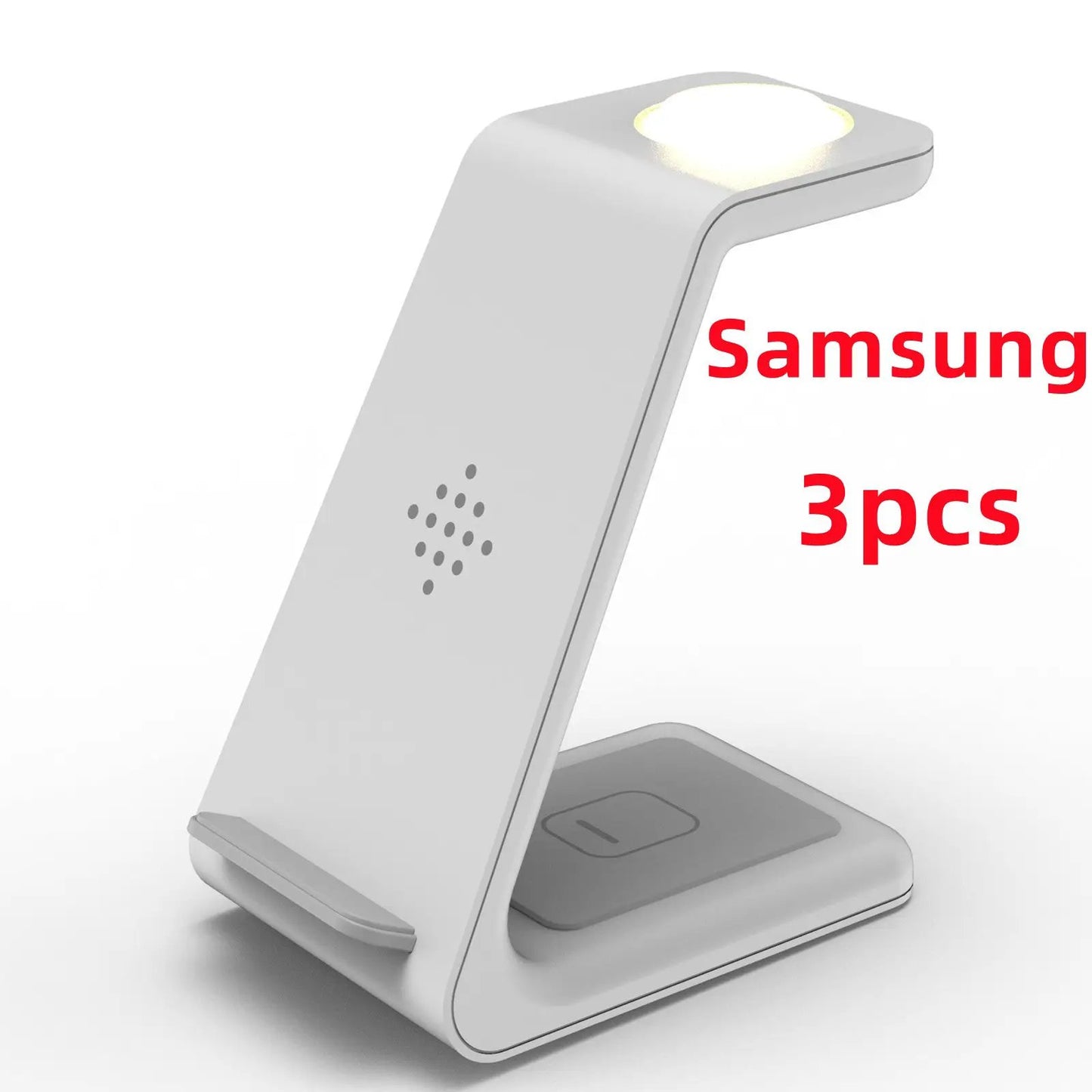 3-in-1 fast charging wireless charger stand in white-gray with Samsung branding on Tampa Home & Garden Store