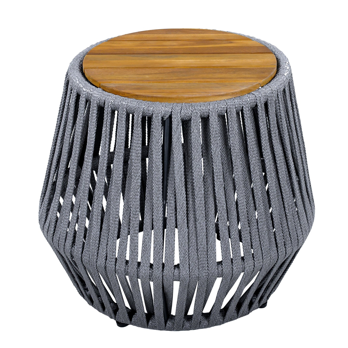 Outdoor Acacia Wood Side Table and Grey Rope