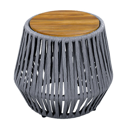 Outdoor Acacia Wood Side Table and Grey Rope
