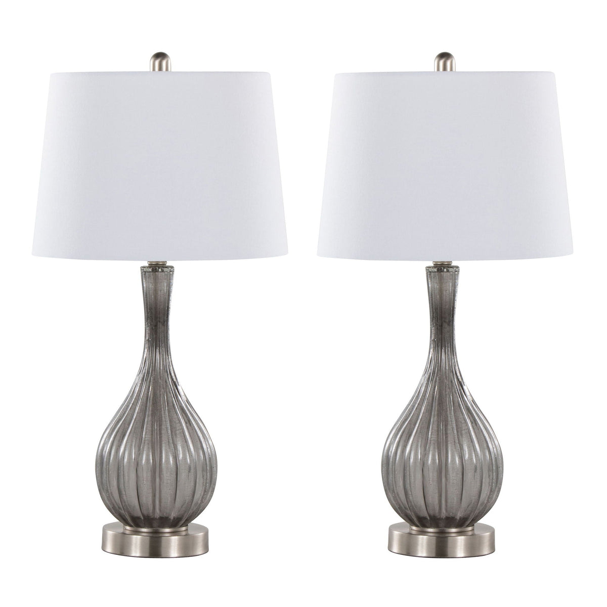 Jenny Contemporary Table Lamp Set of 2 by HouseOfZazla with ribbed glass bases and white shades on Tampa Home & Garden Store